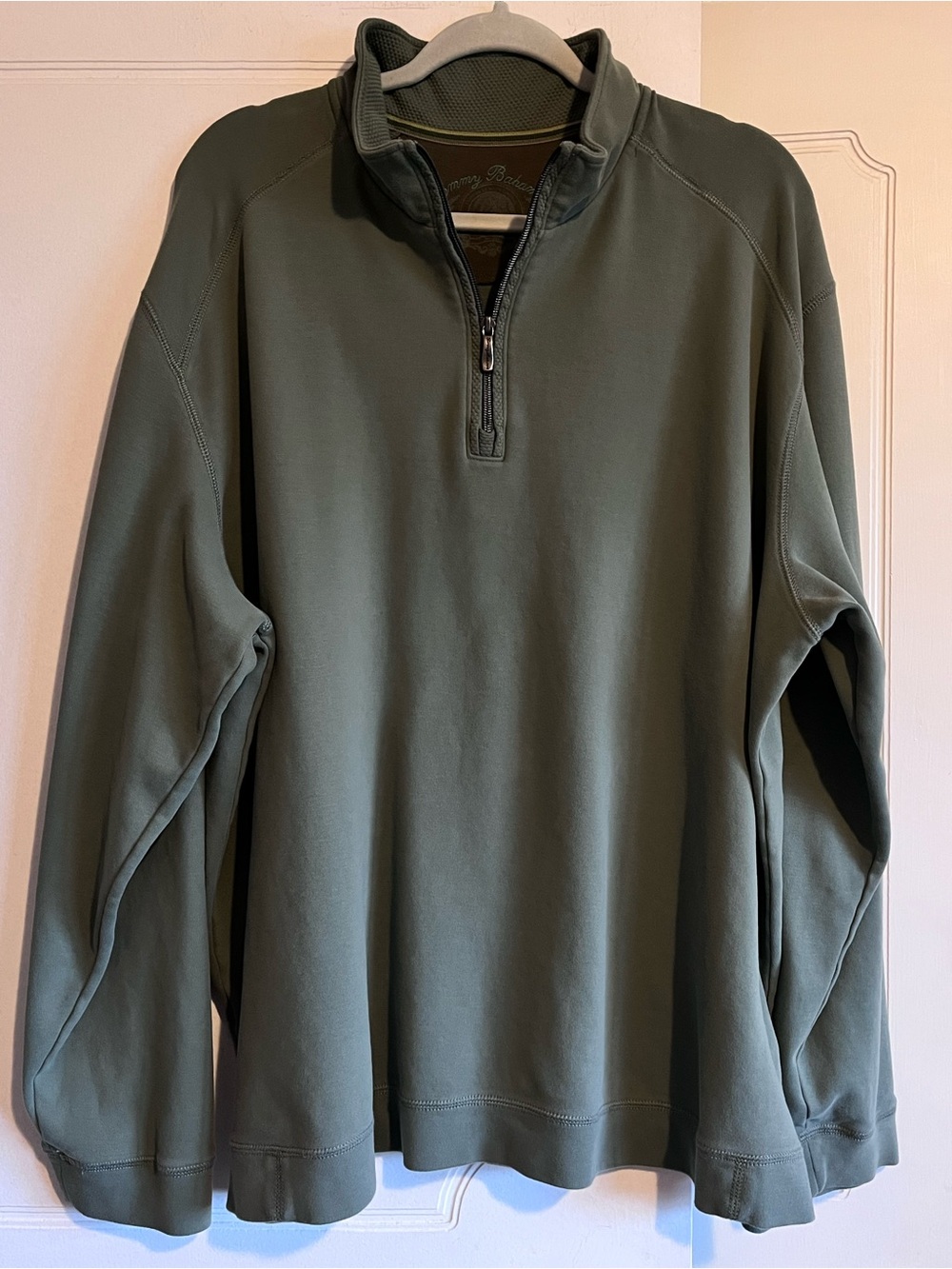 Tommy Bahama Men's XXL 2XL 100% Pima Cotton QTR Zip Pullover Sage Green EUC